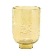 Set of Two Gold Abstract Glass Tabletop Pillar Candle Holders