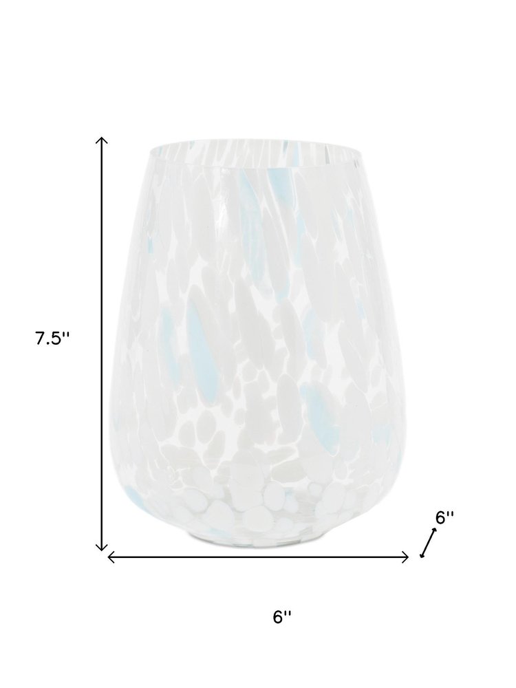 Set of Four Blue Distressed Abstract Glass Tabletop Pillar Candle Holders