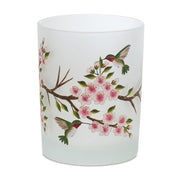 Set of Six White Green And Pink Hummingbird Floral Glass Votive Candle Holders