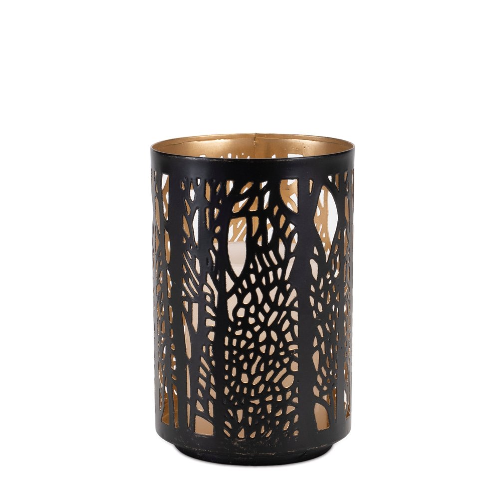 Set of Two Black Abstract Iron Tabletop Hurricane Candle Holders