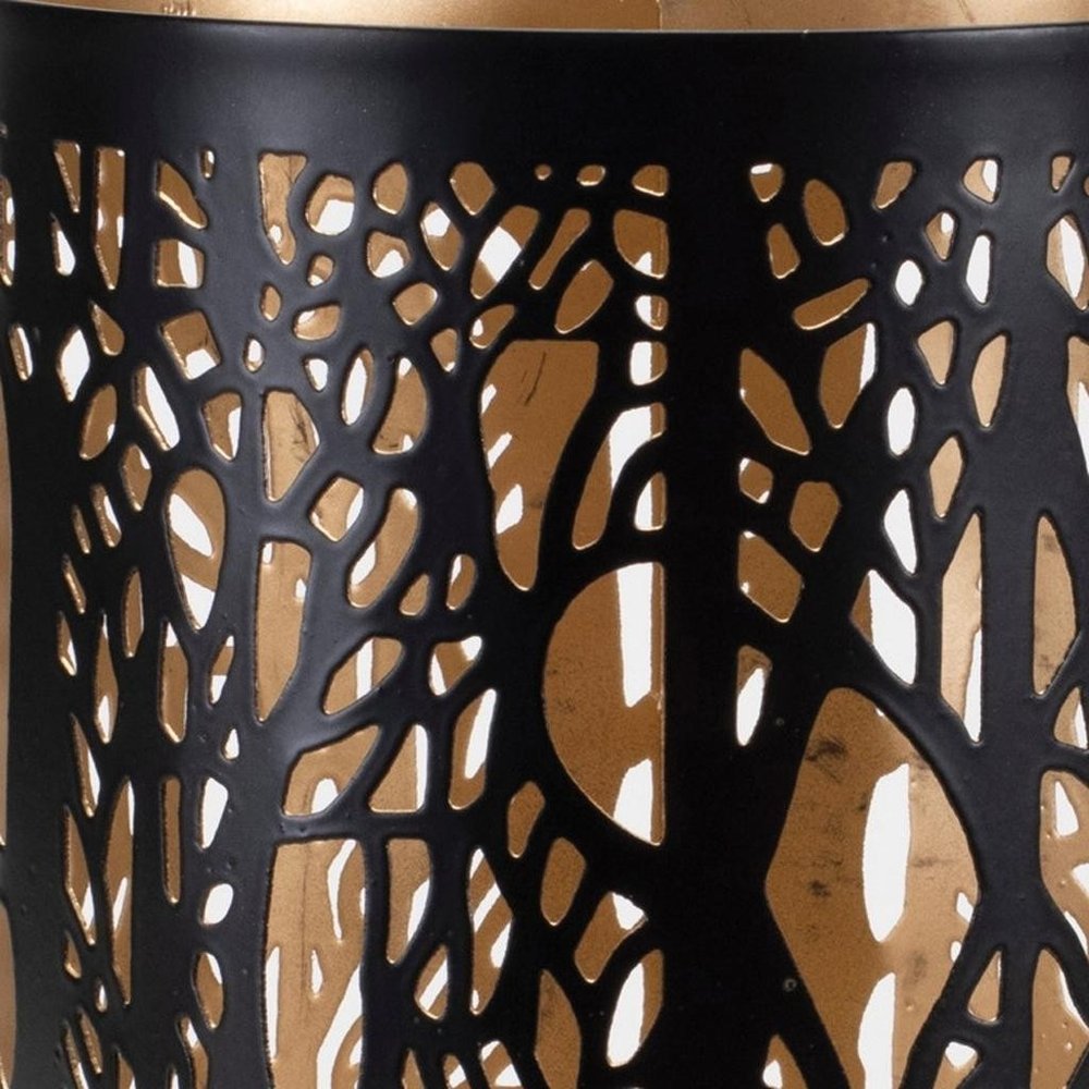 Set of Two Black Abstract Iron Tabletop Hurricane Candle Holders