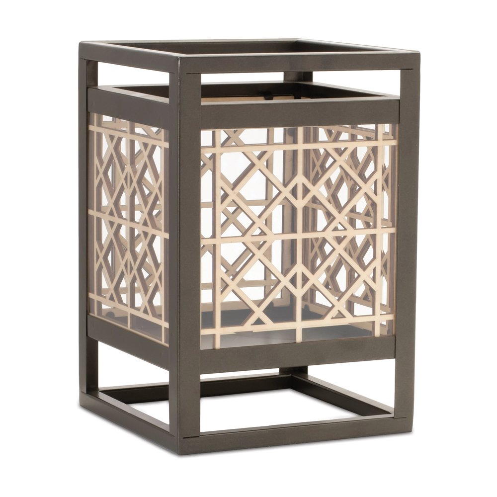 10" Brown Abstract Iron Tabletop Lantern Candle Holder