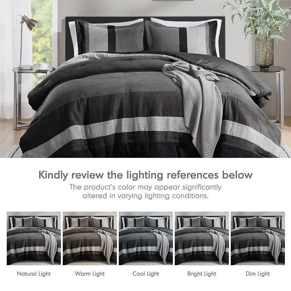 Boulder Stripe - Twin/Twin Long Pieced Comforter Set - Black
