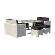 Seven Piece White and Dark Gray Wicker Upholstered Cushions Outdoor Patio Set With Table