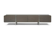 95" Ash Gray And Nickel Wood And Stainless Steel Enclosed Storage TV Stand