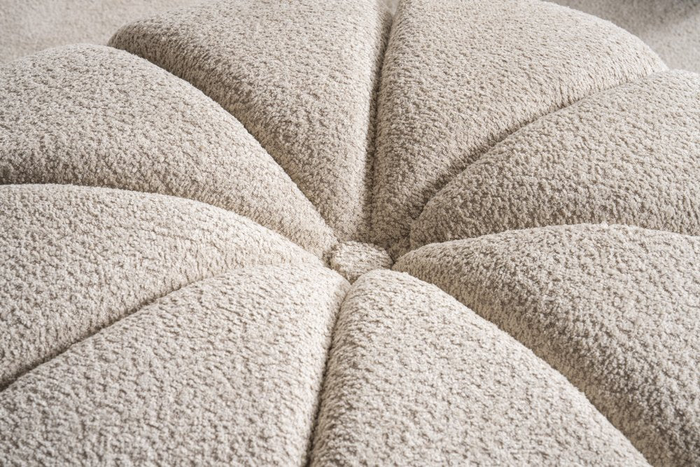 32" Taupe Tufted Boucle Tufted Round Ottoman