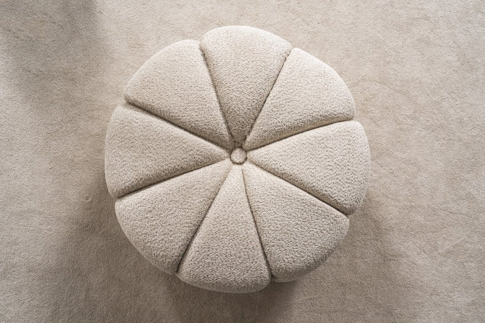 32" Taupe Tufted Boucle Tufted Round Ottoman