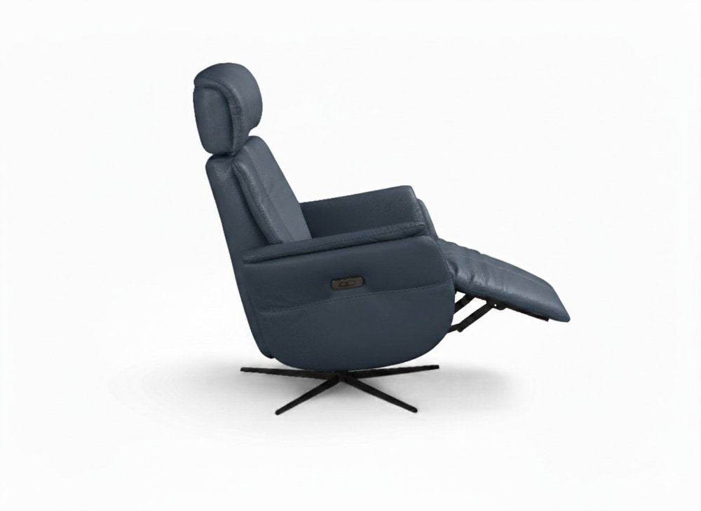 28" Blue Genuine Leather Power Swivel Recliner