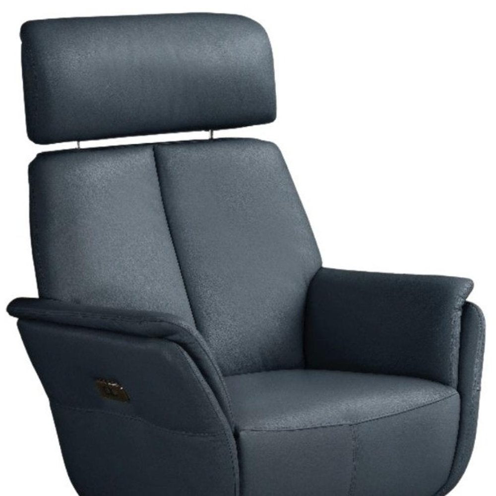 28" Blue Genuine Leather Power Swivel Recliner