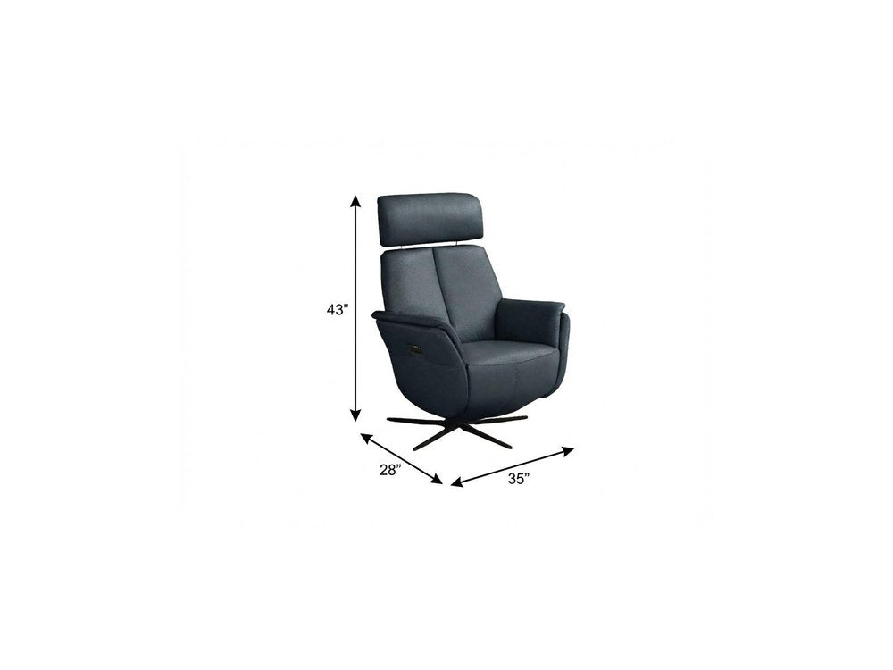 28" Blue Genuine Leather Power Swivel Recliner