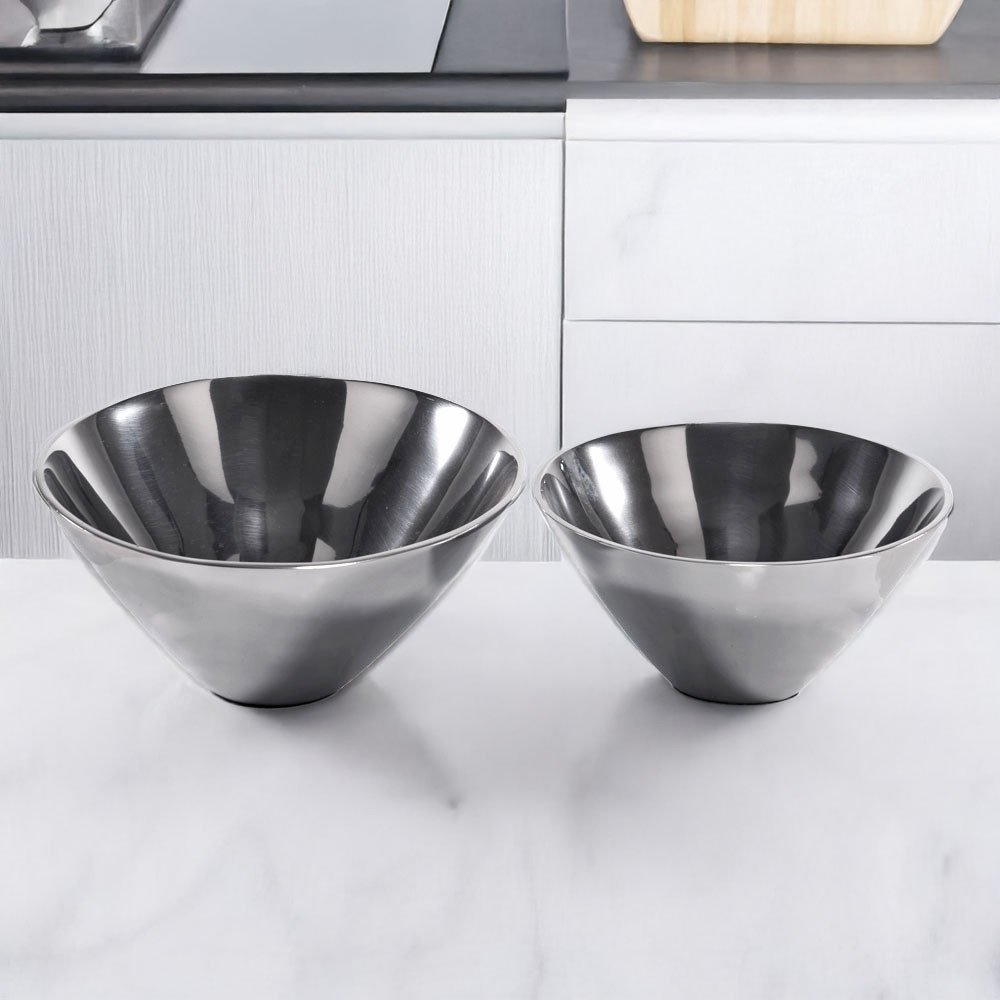 Set of Two Silver Aluminum Round Centerpiece Bowls