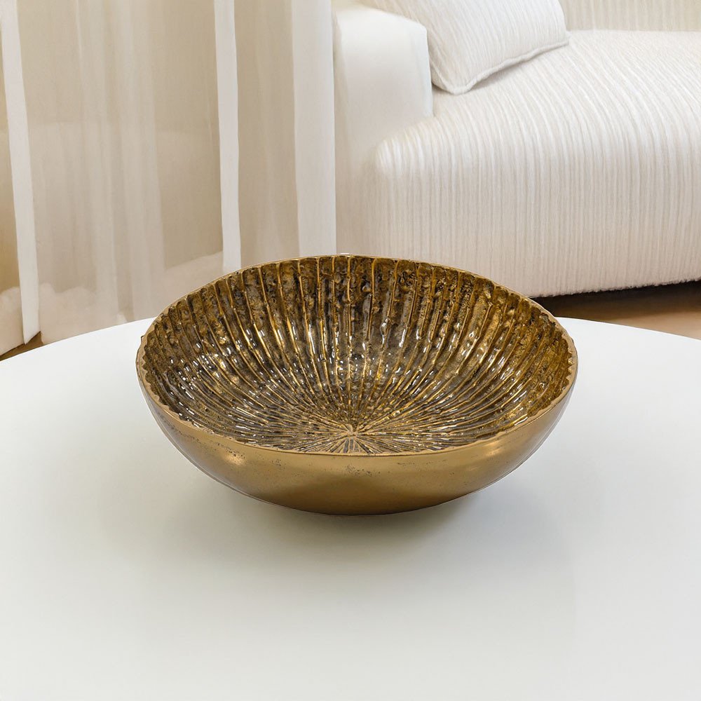 16" Antiqued Gold Aluminum Round Centerpiece Bowl
