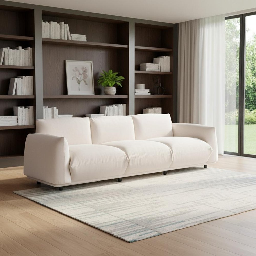 98" White Velvet Sofa