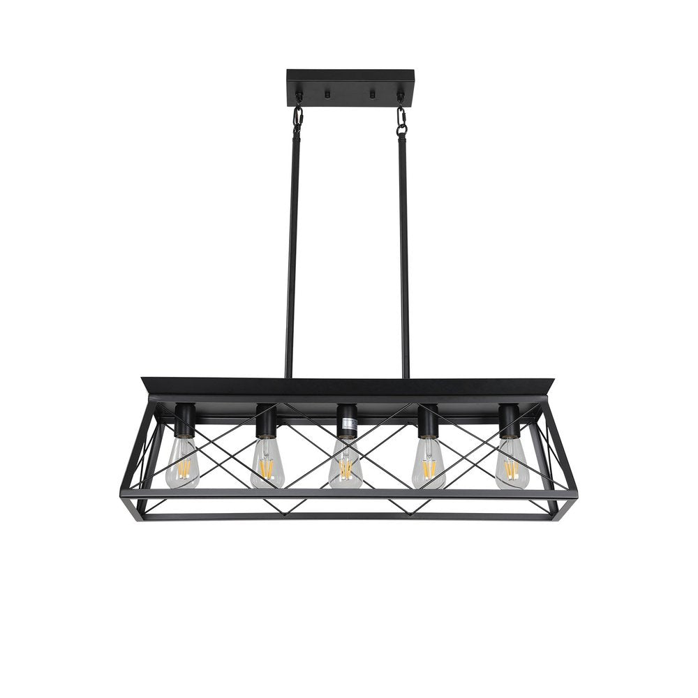 Black Metal Five Light Geometric And Kitchen Island Ceiling Light