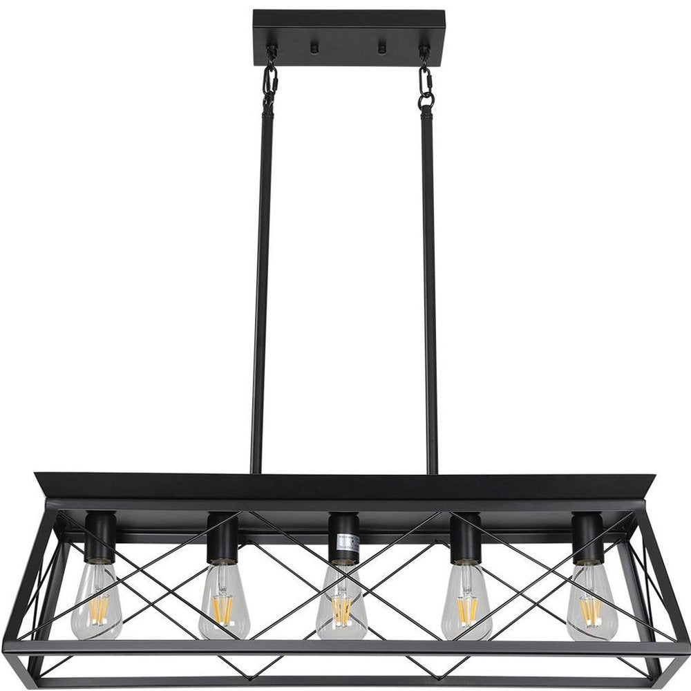 Black Metal Five Light Geometric And Kitchen Island Ceiling Light