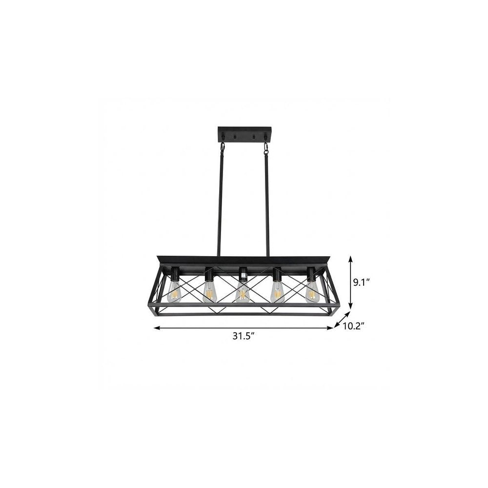 Black Metal Five Light Geometric And Kitchen Island Ceiling Light