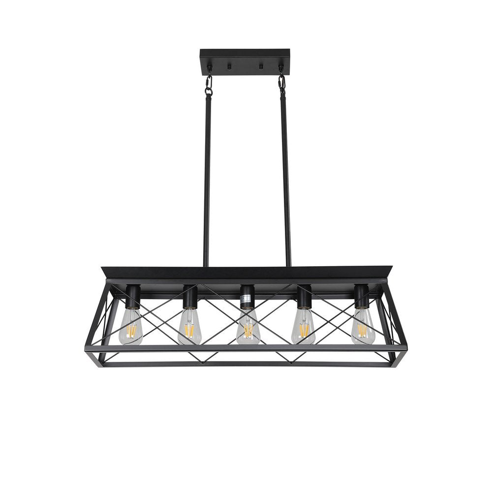 Black Metal Five Light Geometric And Kitchen Island Ceiling Light
