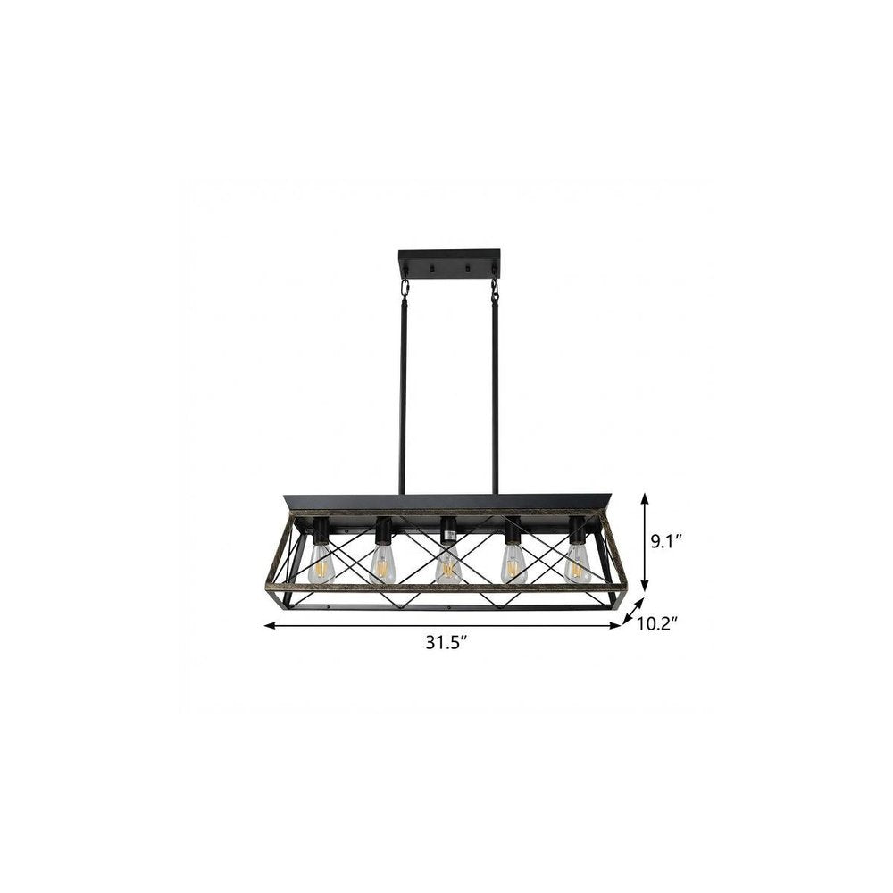 Black Metal Five Light Geometric And Kitchen Island Ceiling Light
