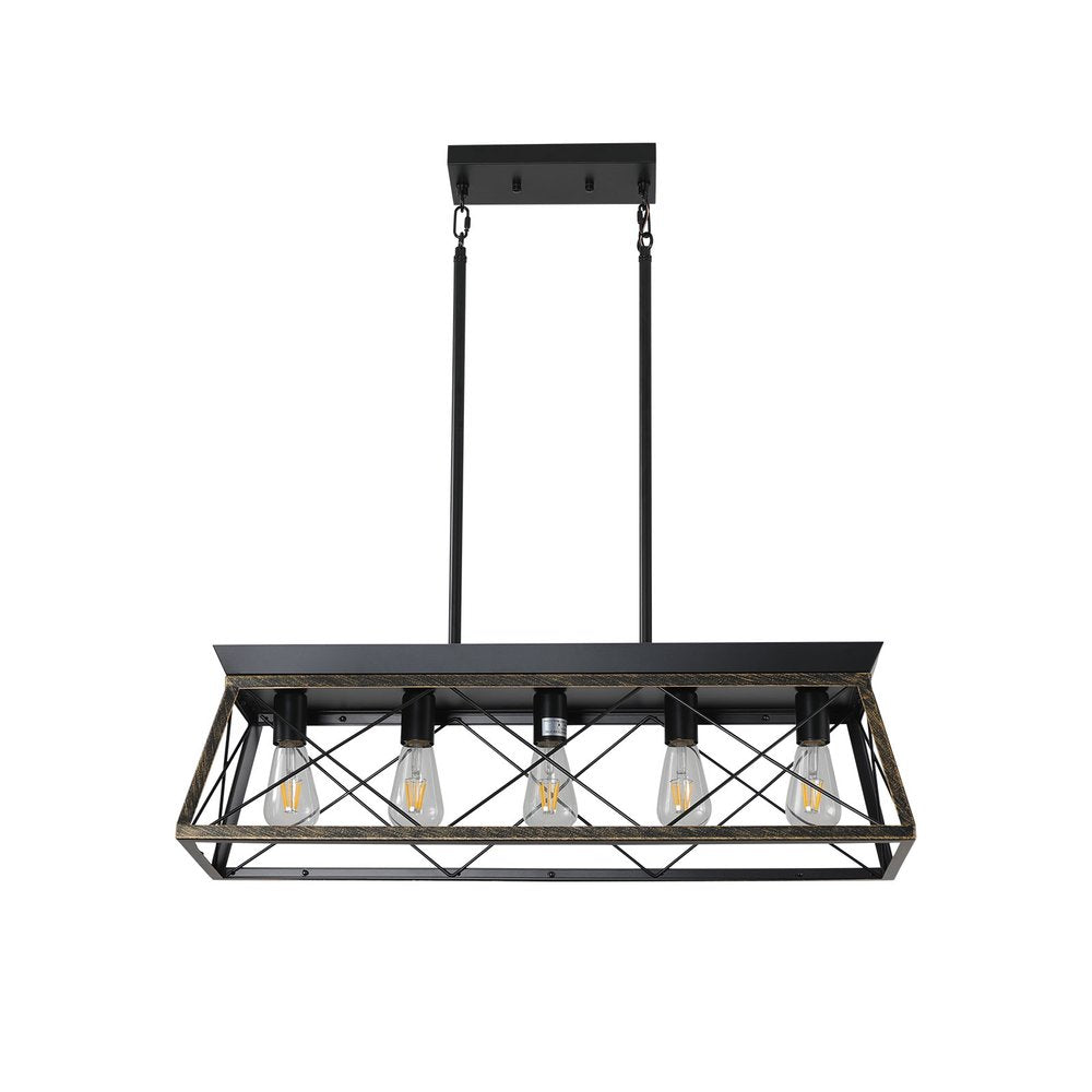 Black Metal Five Light Geometric And Kitchen Island Ceiling Light