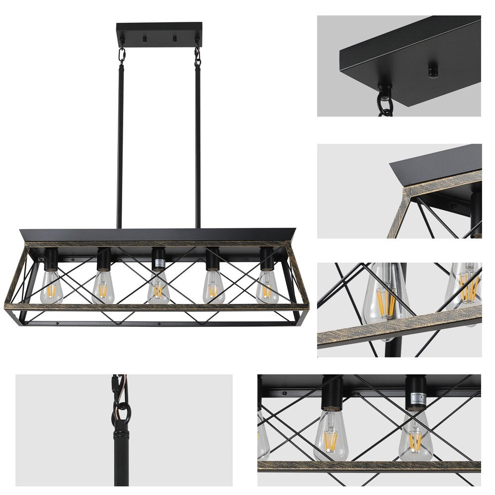 Black Metal Five Light Geometric And Kitchen Island Ceiling Light