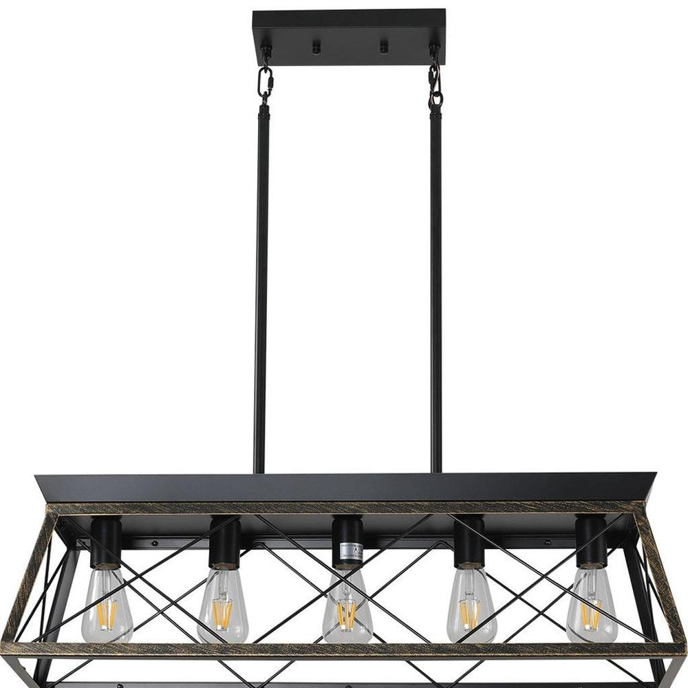 Black Metal Five Light Geometric And Kitchen Island Ceiling Light