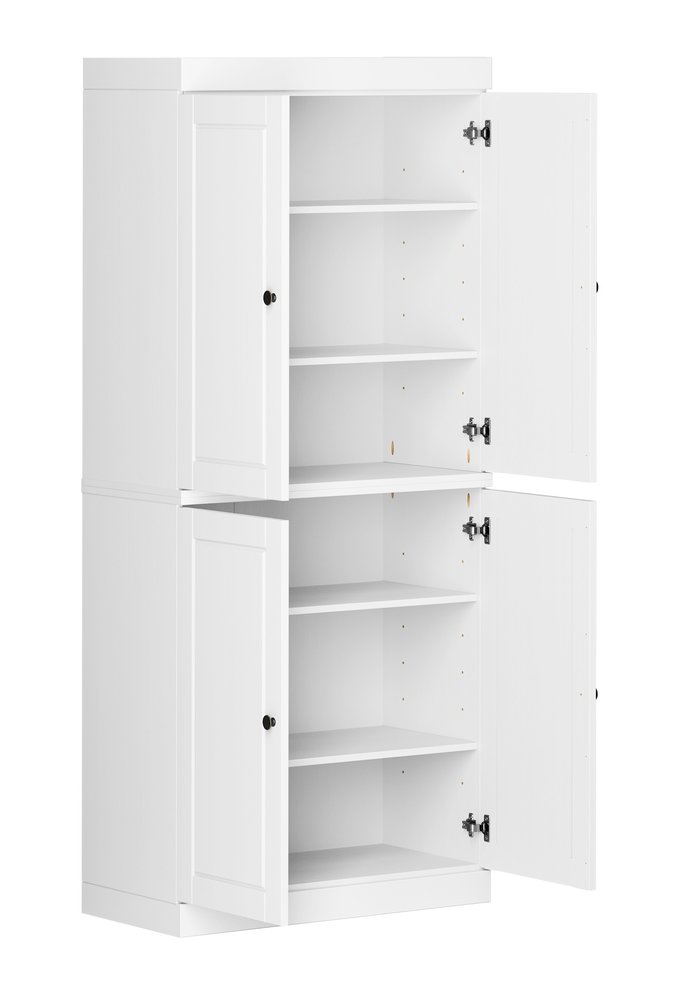 72" White Solid Wood Four Door Pantry Or Storage Closet