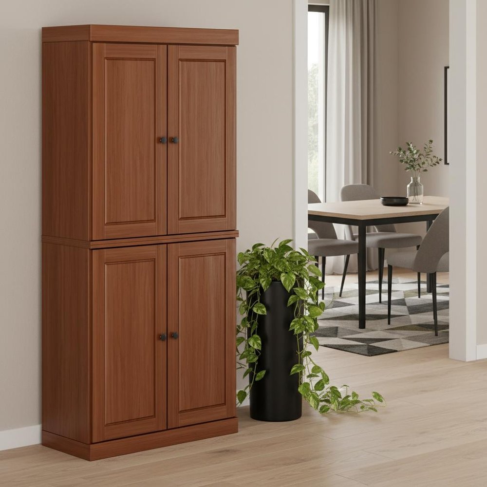 72" White Solid Wood Four Door Pantry Or Storage Closet