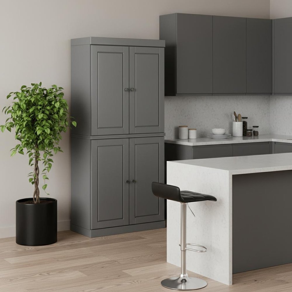 72" White Solid Wood Four Door Pantry Or Storage Closet
