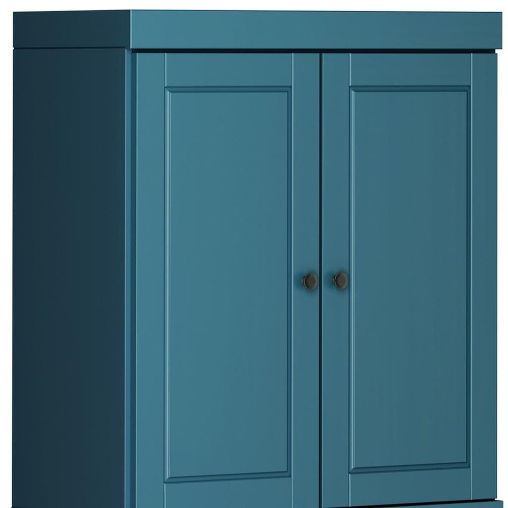 72" Teal Blue Solid Wood Four Door Pantry Or Storage Closet