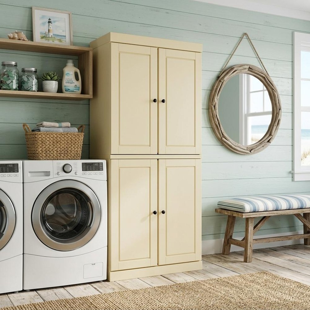 72" Aqua Solid Wood Four Door Pantry Or Storage Closet