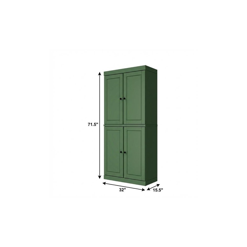 72" Aqua Solid Wood Four Door Pantry Or Storage Closet