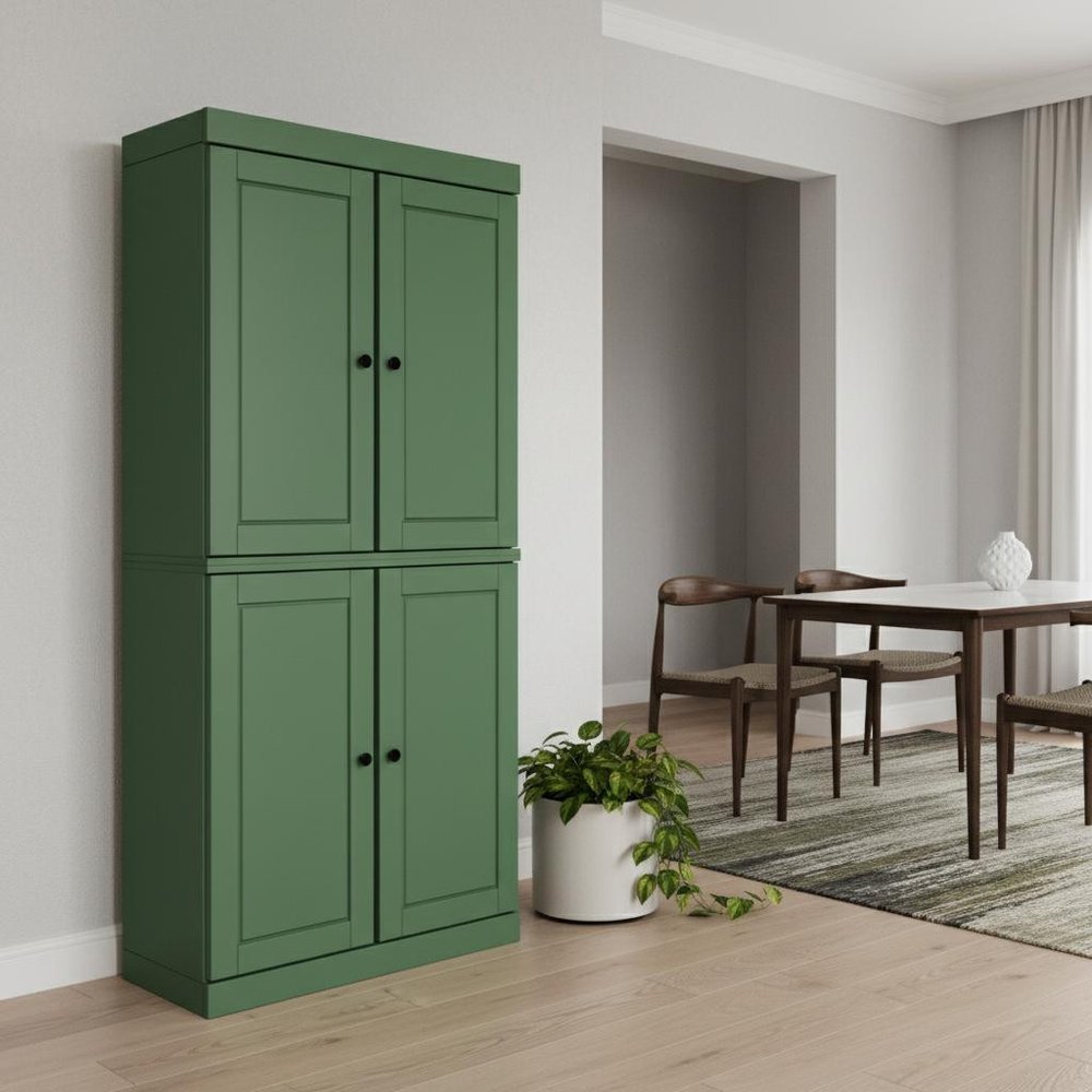 72" Aqua Solid Wood Four Door Pantry Or Storage Closet