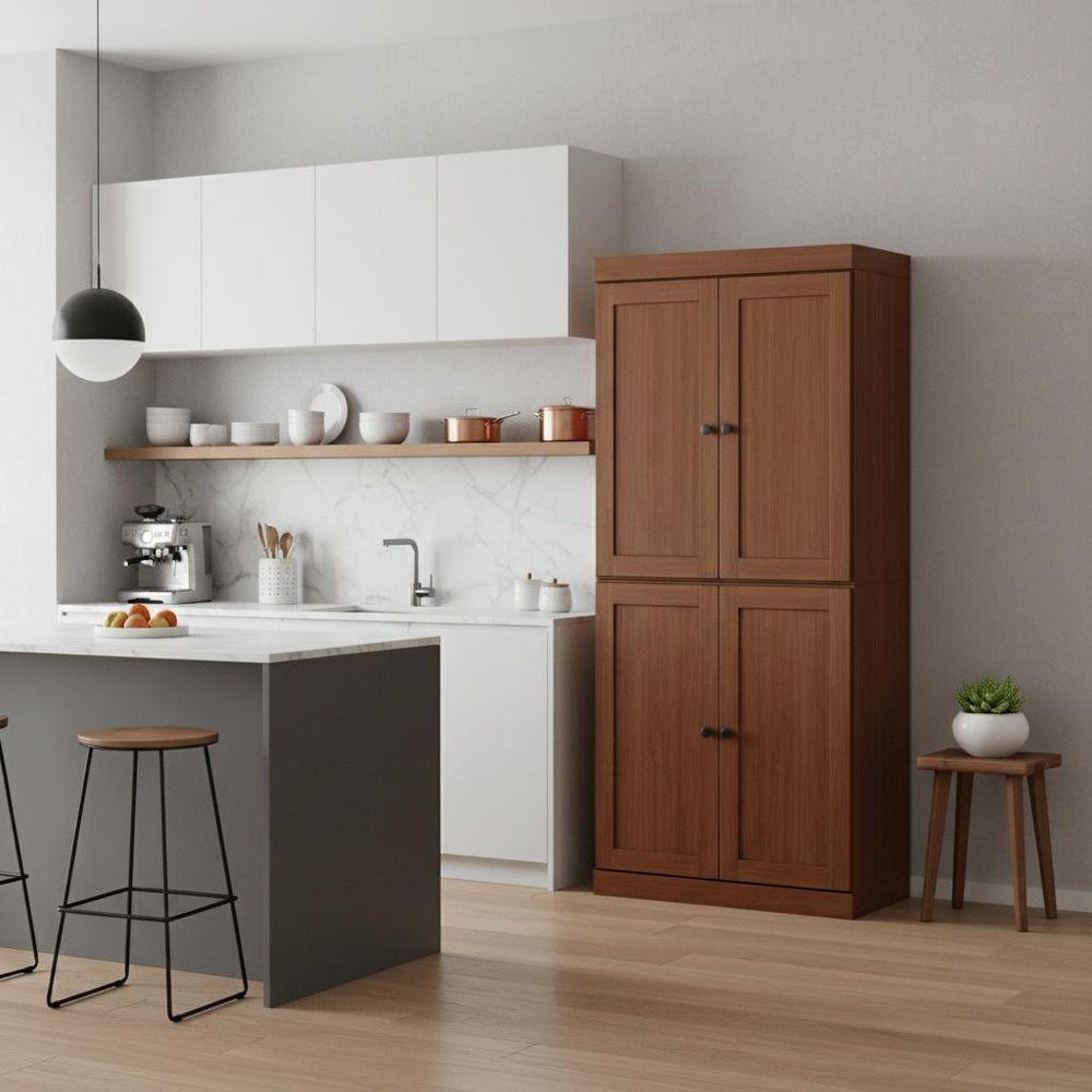 72" White Solid Wood Four Door Pantry Or Storage Closet
