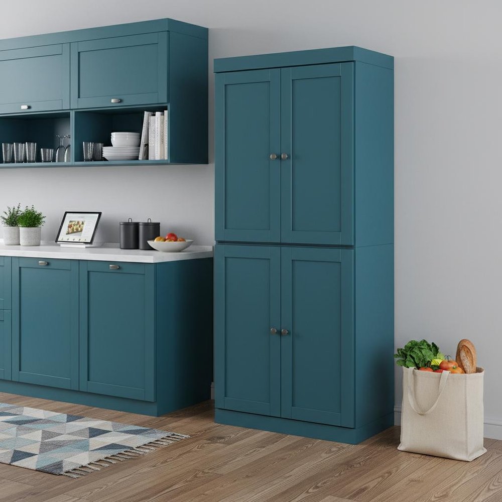 72" Yellow Solid Wood Four Door Pantry Or Storage Closet