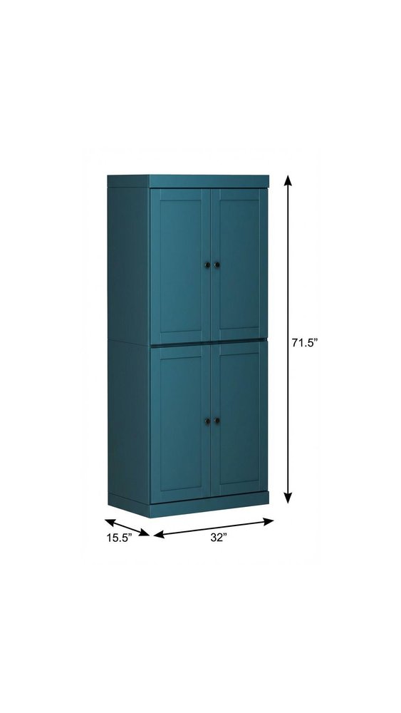 72" Yellow Solid Wood Four Door Pantry Or Storage Closet