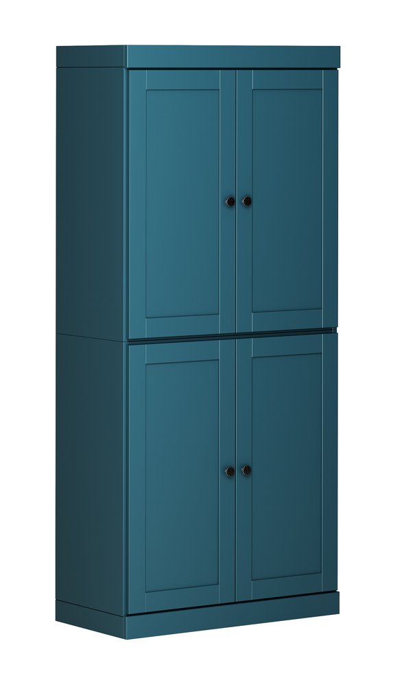 72" Teal Blue Solid Wood Four Door Pantry Or Storage Closet