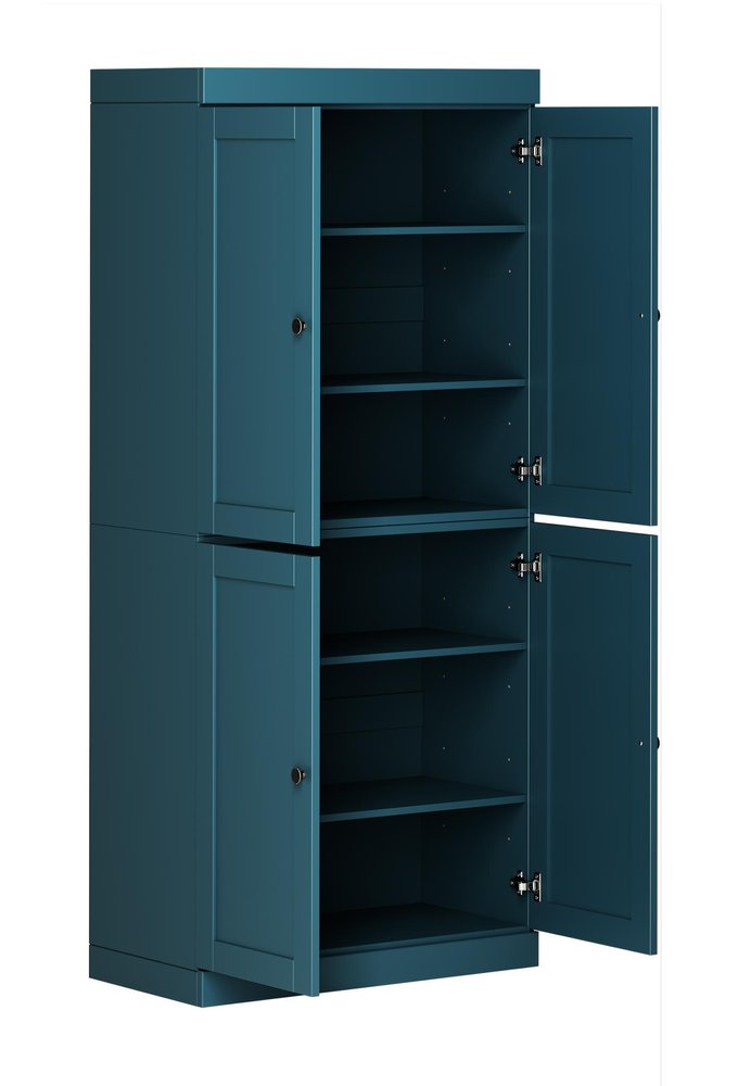 72" Aqua Solid Wood Four Door Pantry Or Storage Closet