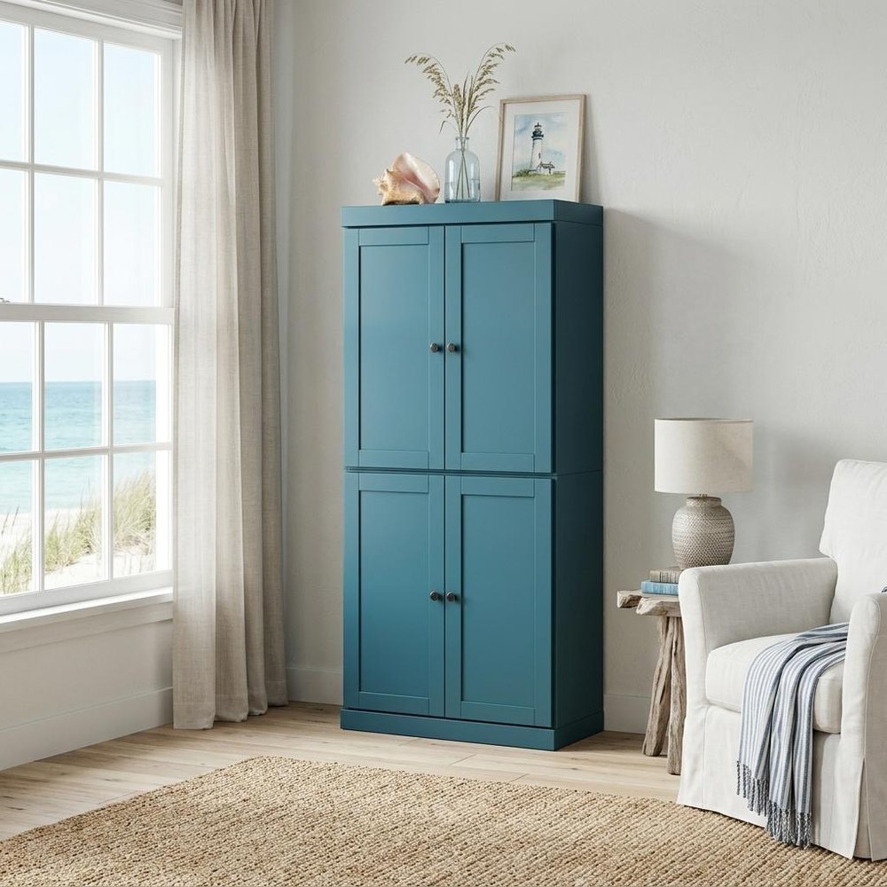 72" Yellow Solid Wood Four Door Pantry Or Storage Closet