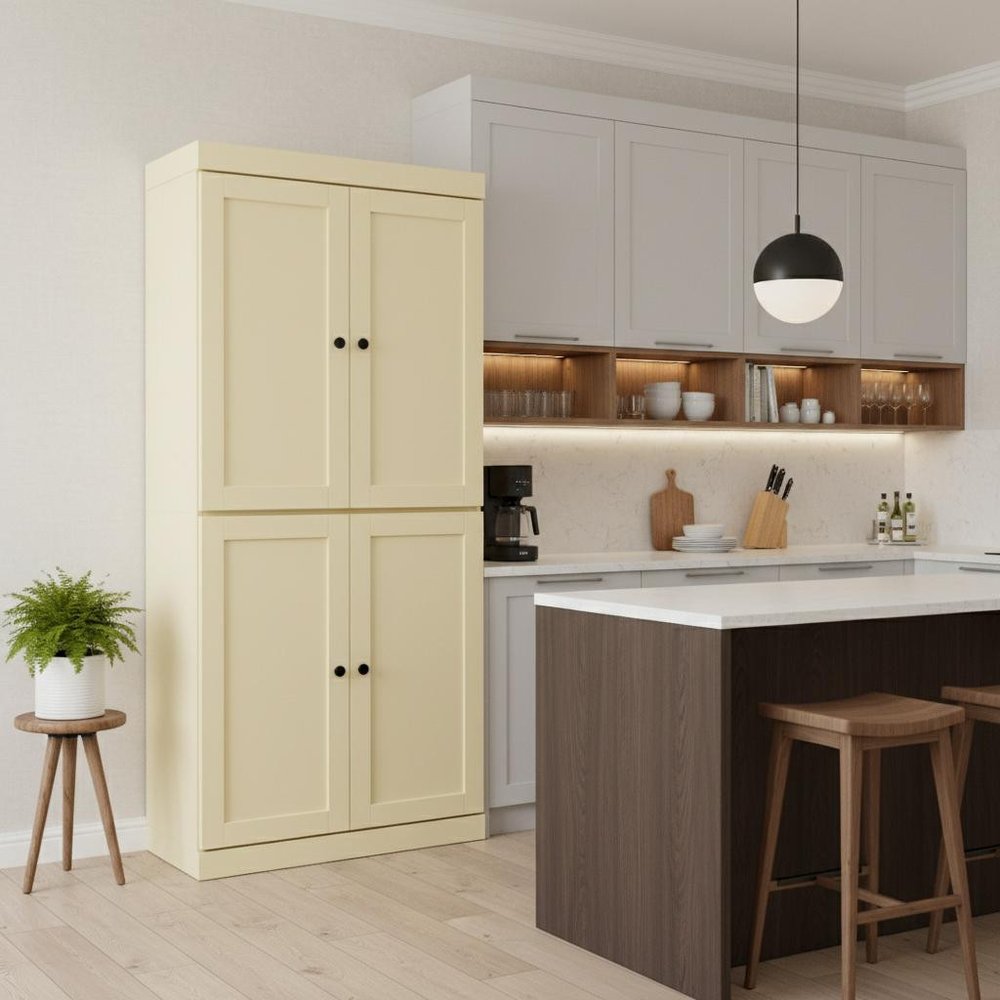 72" Teal Blue Solid Wood Four Door Pantry Or Storage Closet