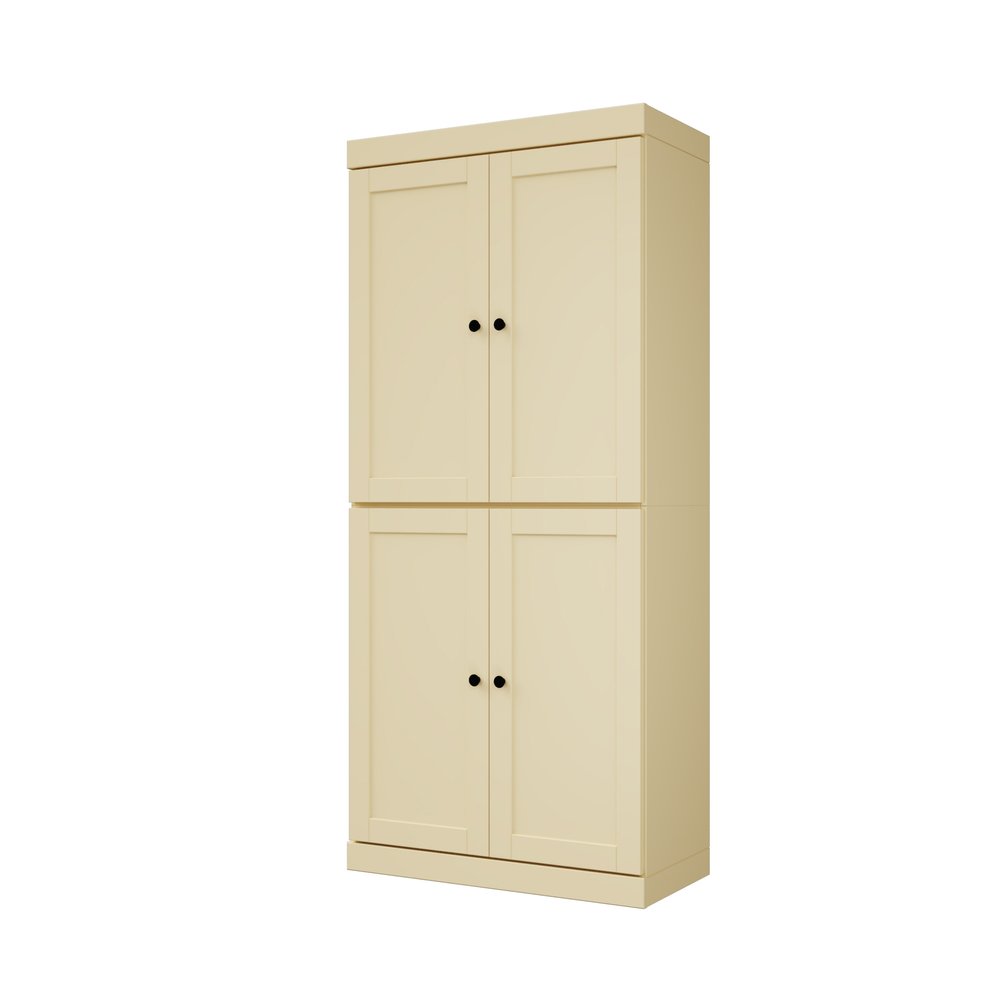 72" Yellow Solid Wood Four Door Pantry Or Storage Closet