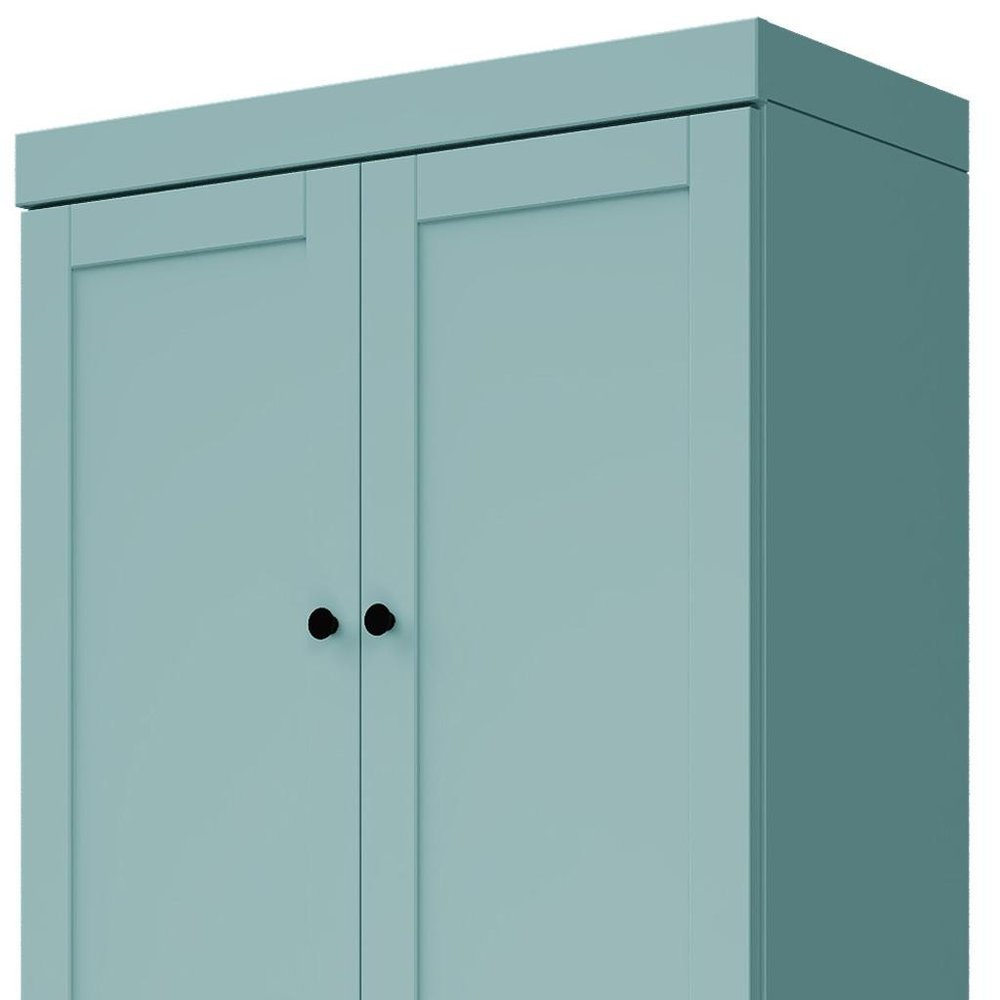72" Teal Blue Solid Wood Four Door Pantry Or Storage Closet