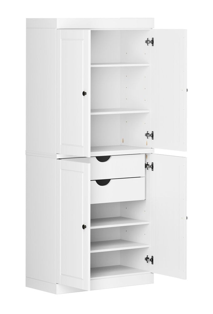 72" White Solid Wood Four Door Two Drawer Pantry Or Storage Closet