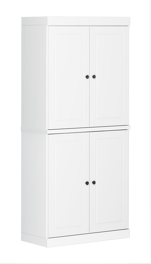 72" White Solid Wood Four Door Two Drawer Pantry Or Storage Closet