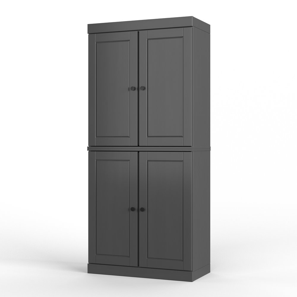 72" Gray Solid Wood Four Door Two Drawer Pantry Or Storage Closet