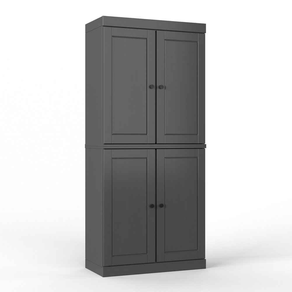 72" Gray Solid Wood Four Door Two Drawer Pantry Or Storage Closet