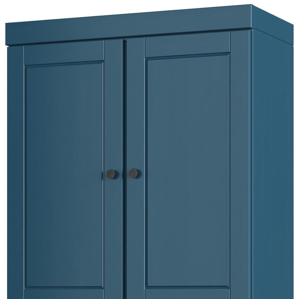 72" Teal Blue Solid Wood Four Door Two Drawer Pantry Or Storage Closet