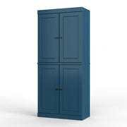 72" Teal Blue Solid Wood Four Door Two Drawer Pantry Or Storage Closet