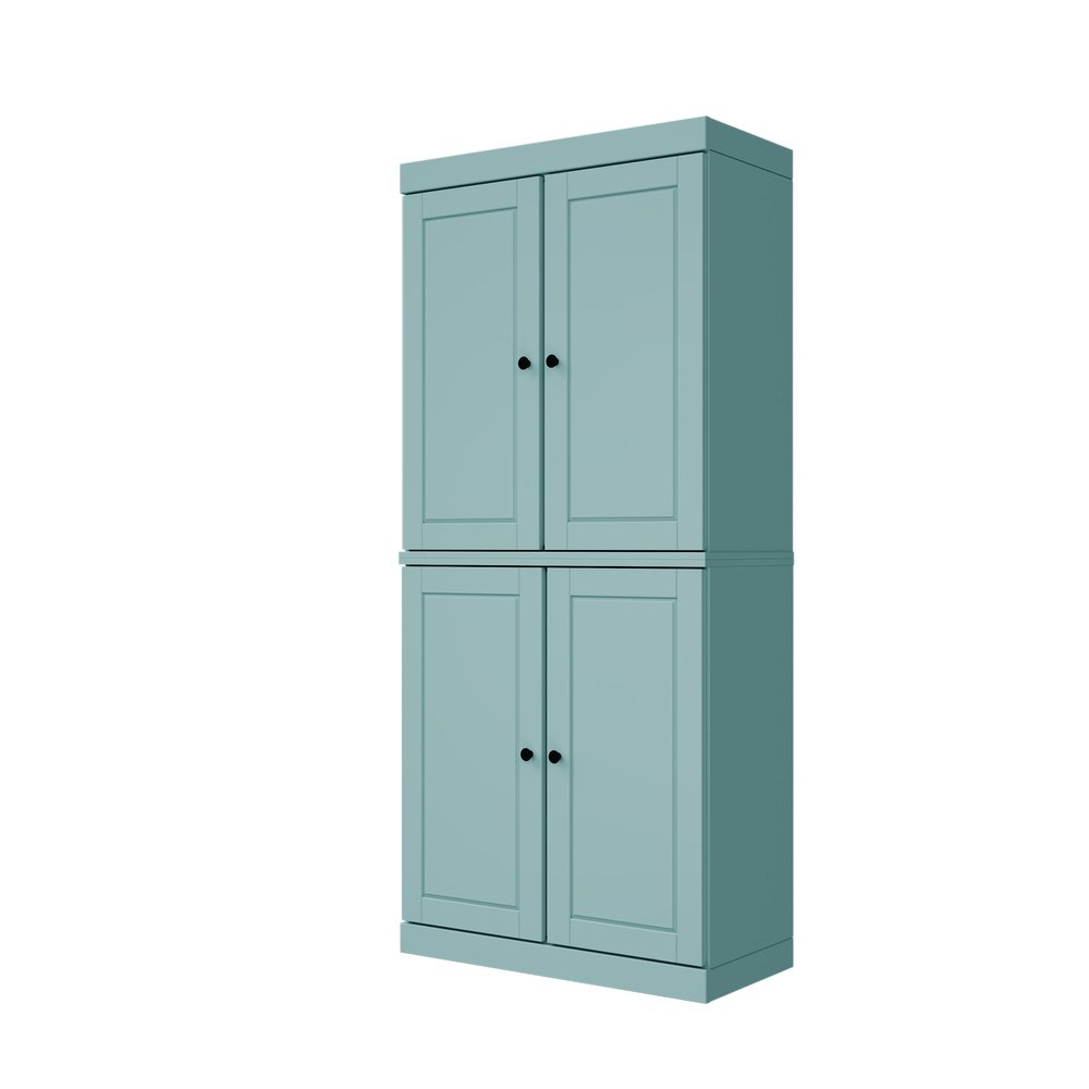 72" Aqua Solid Wood Four Door Two Drawer Pantry Or Storage Closet