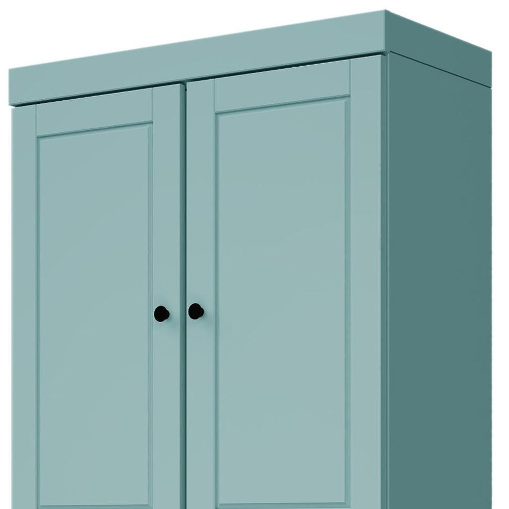 72" Aqua Solid Wood Four Door Two Drawer Pantry Or Storage Closet