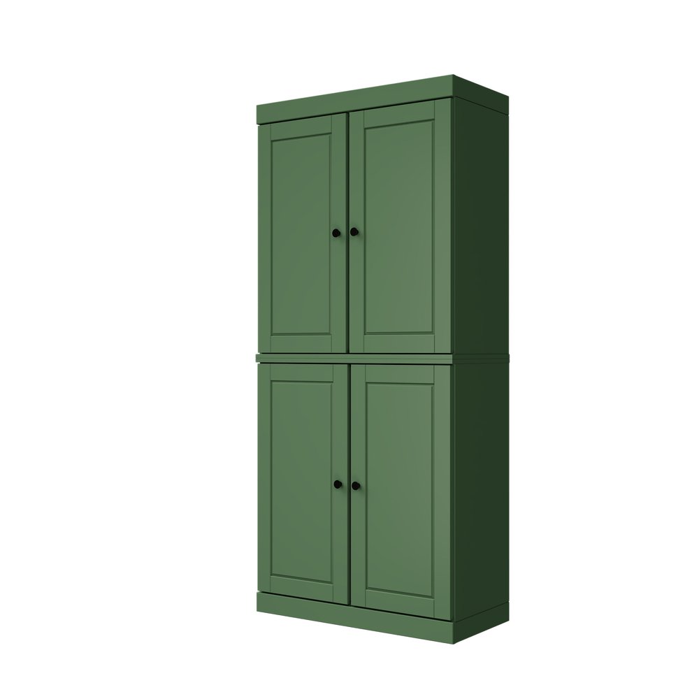 72" Green Solid Wood Four Door Two Drawer Pantry Or Storage Closet